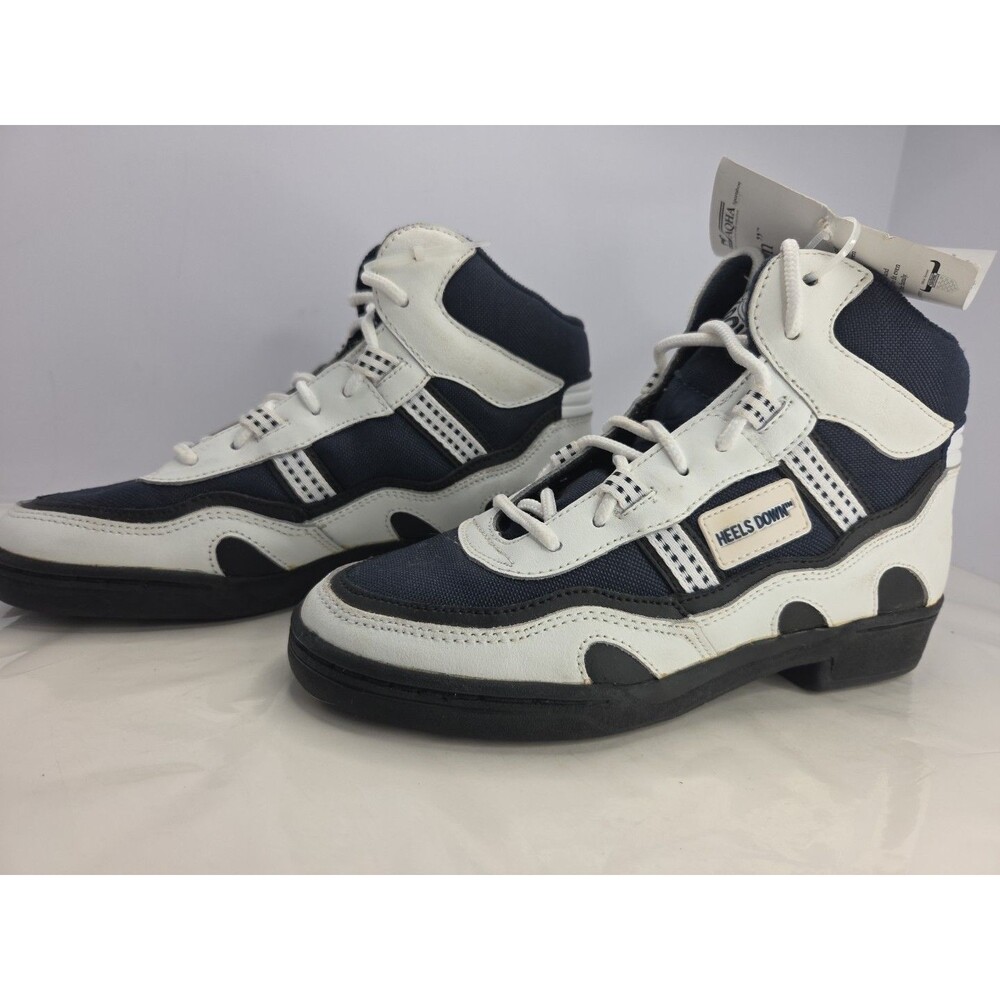 Miller's Heels Down Horse Riding Sneakers Womens Sz 7 White & Navy Leather NWOB - Picture 4 of 12